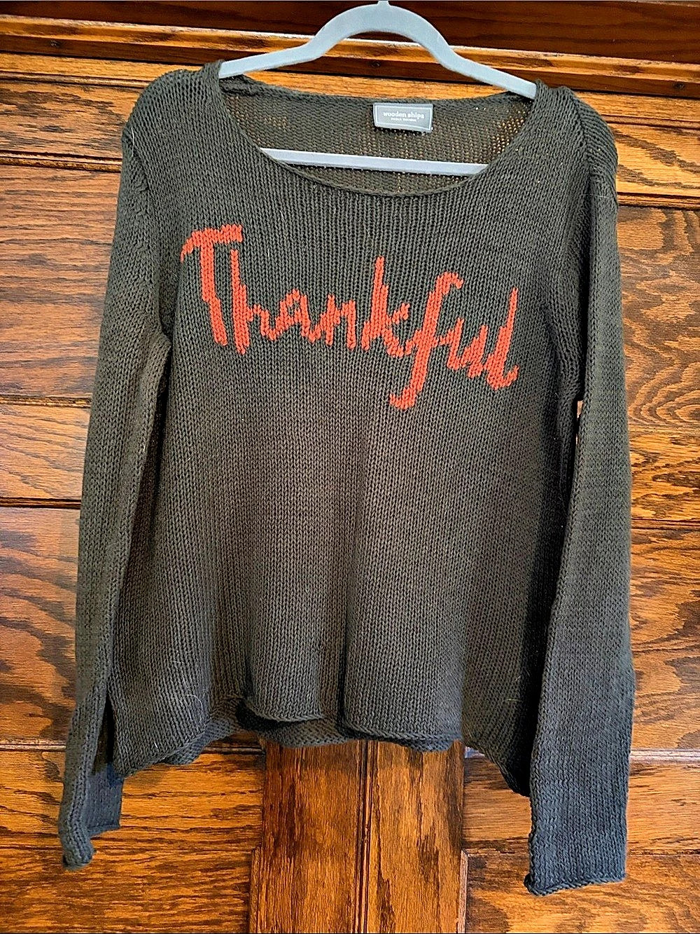 Wooden Ships Thankful Crew Sweater dark grey & Orange Size Small/Medium